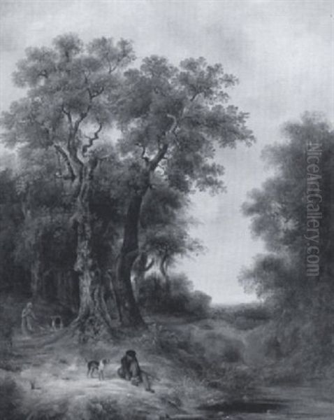 Woodland Scene With A Sportsman Resting By A Brook Oil Painting by Henry Ladbrooke