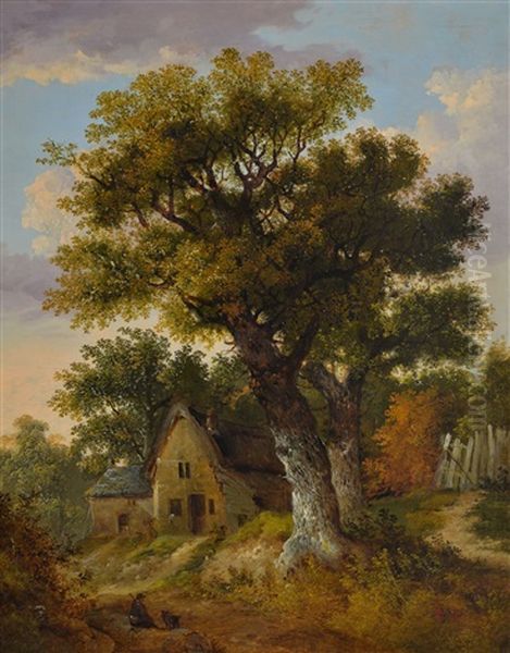 Figure And Dog On Country Path Oil Painting by John Berney Ladbrooke