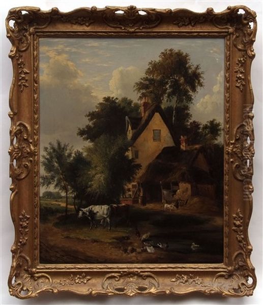 Landscape With Cattle And Chickens Before A Cottage Oil Painting by John Berney Ladbrooke