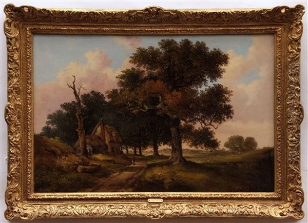 Wooded Landscape With Figure By A Cottage Oil Painting by John Berney Ladbrooke