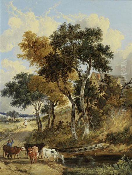 Droving Cattle, A Pair Oil Painting by John Berney Ladbrooke