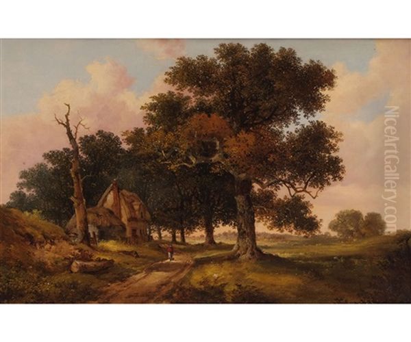 Wooded Landscape With Figure By A Cottage Oil Painting by John Berney Ladbrooke