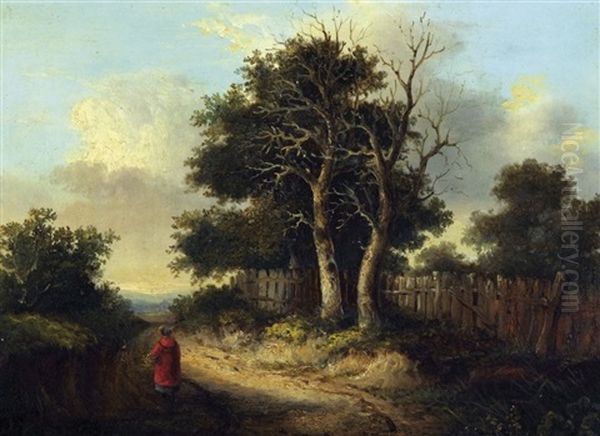 Rural Landscape With Figure In A Lane Oil Painting by John Berney Ladbrooke