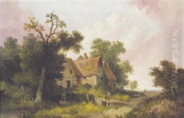 Mother And Child Near Home Oil Painting by John Berney Ladbrooke