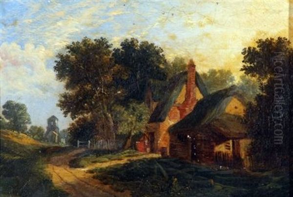 Country Landscape With Cottages Oil Painting by John Berney Ladbrooke