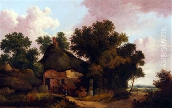 Wooded Landscape With Figure Before A Cottage Oil Painting by John Berney Ladbrooke