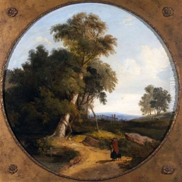 Lady And Dog In Wooded Landscape Oil Painting by John Berney Ladbrooke