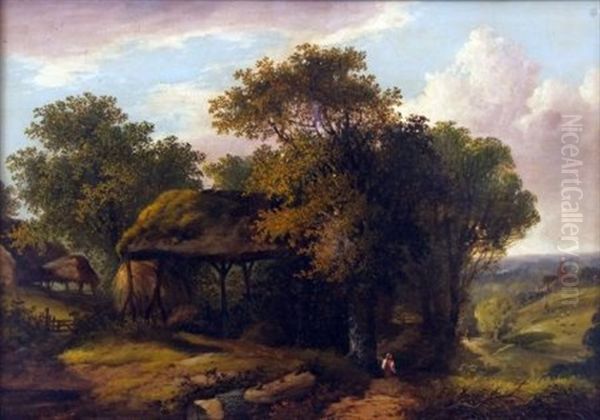 Figure In Woodland By A Barn Oil Painting by John Berney Ladbrooke