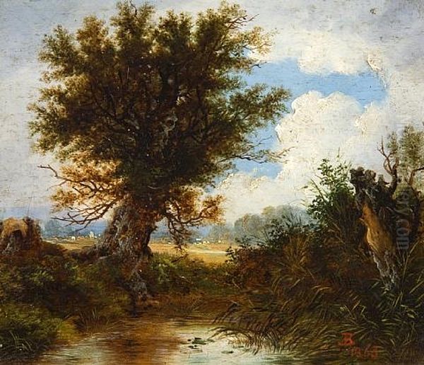 River Landscape Oil Painting by John Berney Ladbrooke