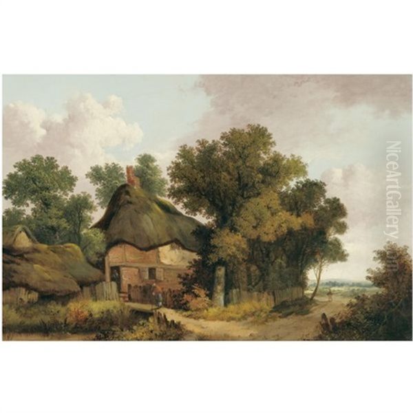 Country Landscape With Cottages Oil Painting by John Berney Ladbrooke