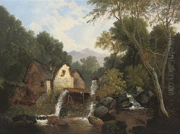 An Overshot Mill Oil Painting by John Berney Ladbrooke