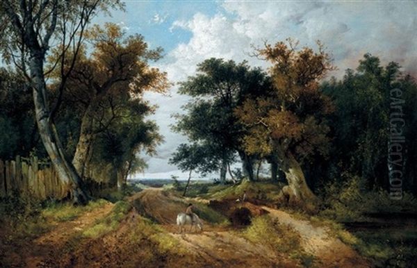 A Horse Watering In A Wooded Landscape Oil Painting by John Berney Ladbrooke