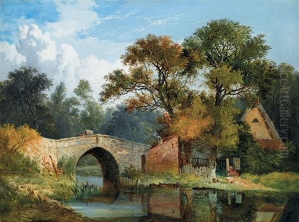 Earlham Bridge, Norfolk Oil Painting by John Berney Ladbrooke