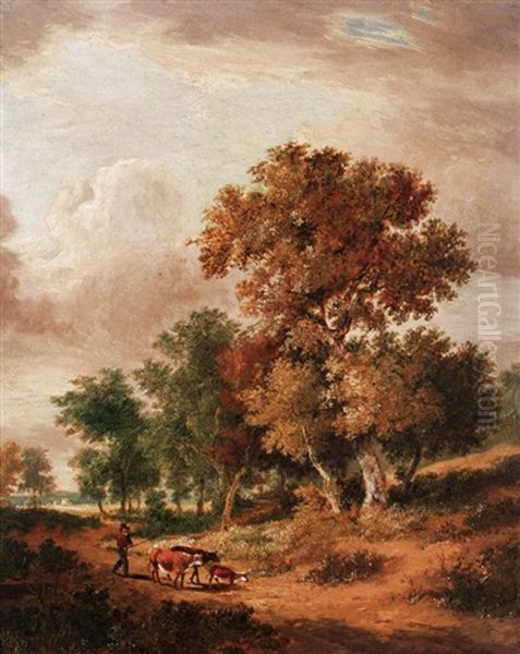 A Wooded Landscape With A Drover In The Foreground Oil Painting by John Berney Ladbrooke