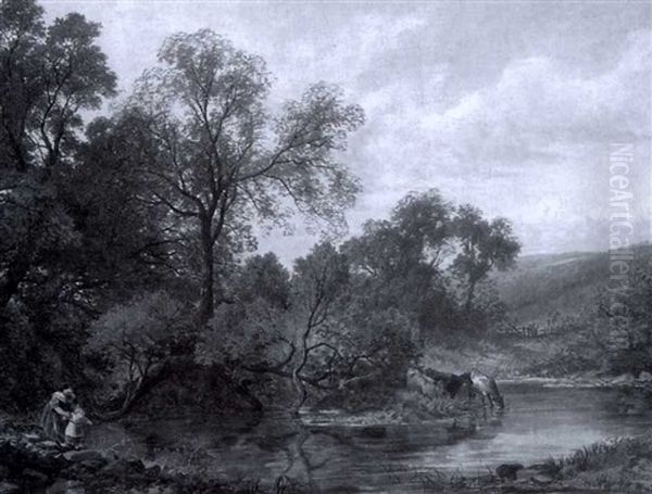 River Scene Oil Painting by John Berney Ladbrooke