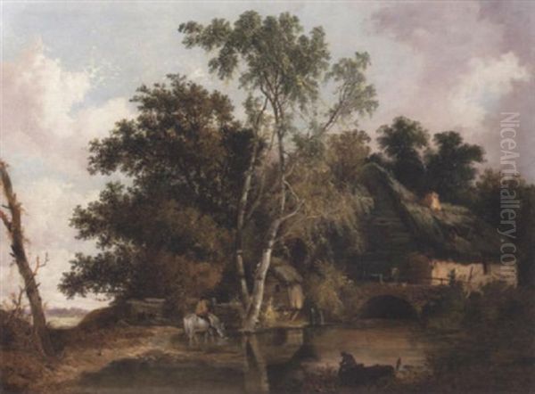 Wooded Landscape With Watermill Oil Painting by John Berney Ladbrooke