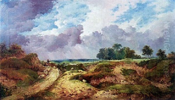 Heath Scene, Storm Retiring Oil Painting by John Berney Ladbrooke