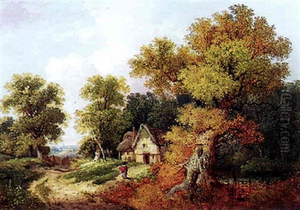 Landscape With A Figure Before A Cottage Oil Painting by John Berney Ladbrooke