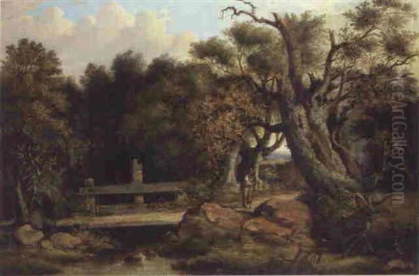 A Farmer On A Wooded Path Oil Painting by John Berney Ladbrooke