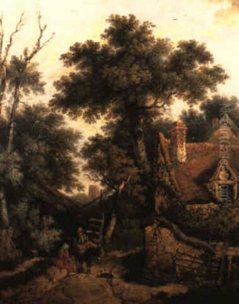 A Cottage Scene Oil Painting by John Berney Ladbrooke