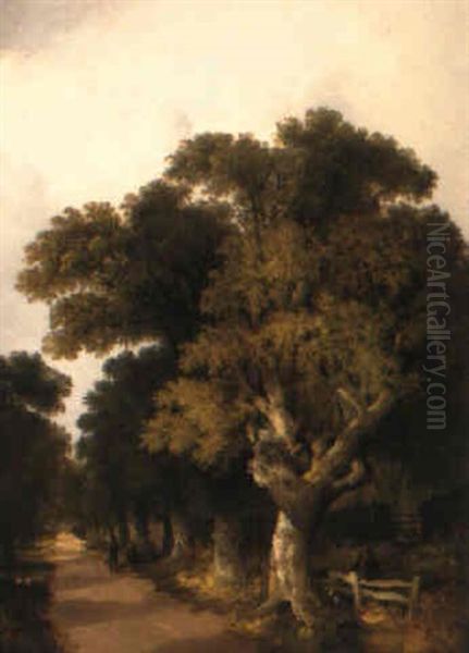 A Woodland Road Oil Painting by John Berney Ladbrooke