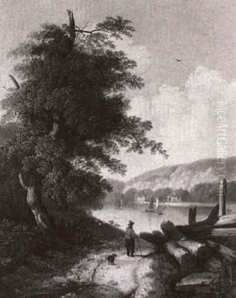 A Wooded Lake Scene With Boats And A Figure Oil Painting by John Berney Ladbrooke