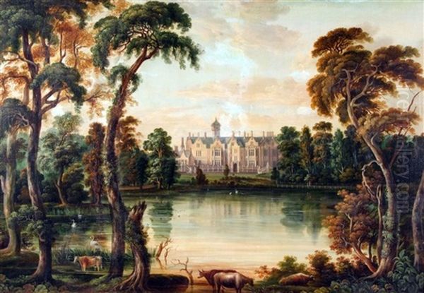 View Of Blickling Hall From Across The Lake Oil Painting by Robert Ladbrooke