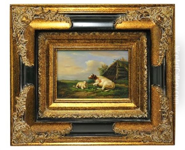 Untitled (pastoral Scene With Sheep And Cow) Oil Painting by Anna Coleman Watts Ladd