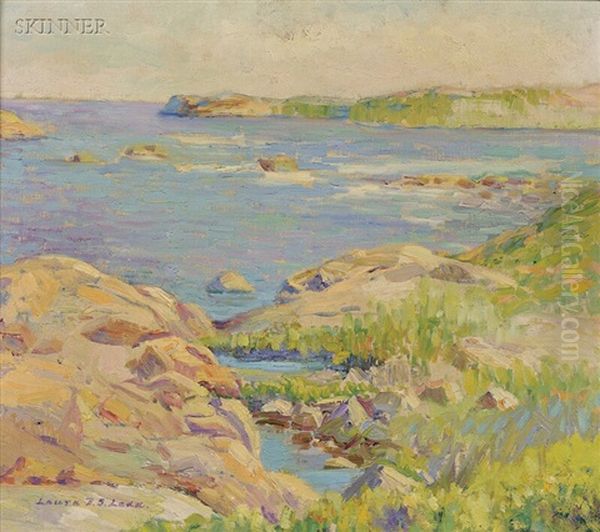 Costal View With Rocky Shoreline Oil Painting by Laura D. Stroud (Mrs. Westray) Ladd