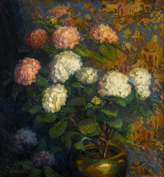 Hydrangeas Oil Painting by Laura D. Stroud (Mrs. Westray) Ladd