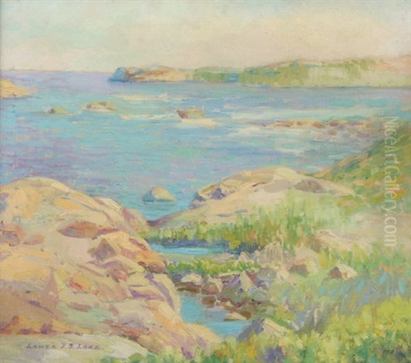 Coastal View With Rocky Shoreline Oil Painting by Laura D. Stroud (Mrs. Westray) Ladd