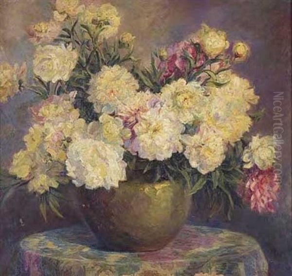 Peonies Oil Painting by Laura D. Stroud (Mrs. Westray) Ladd