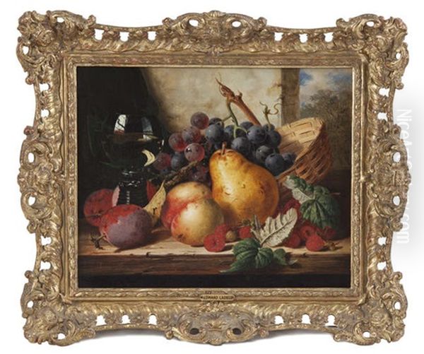 Still Life With Fruit, Basket And Glass Oil Painting by Edward Ladell