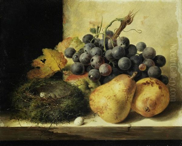 Still Life With Pears And Grapes Oil Painting by Edward Ladell