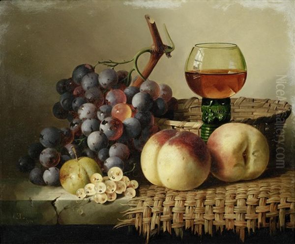 Still Life Of Fruit And Glass Oil Painting by Edward Ladell