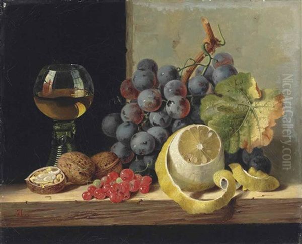 Still-life Of Fruit With A Lemon And Glass Oil Painting by Edward Ladell