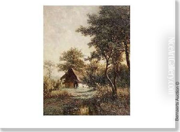 Paysage Anime D'une Paysanne Pres De La Grange. Oil Painting by Euphrosine Beernaert