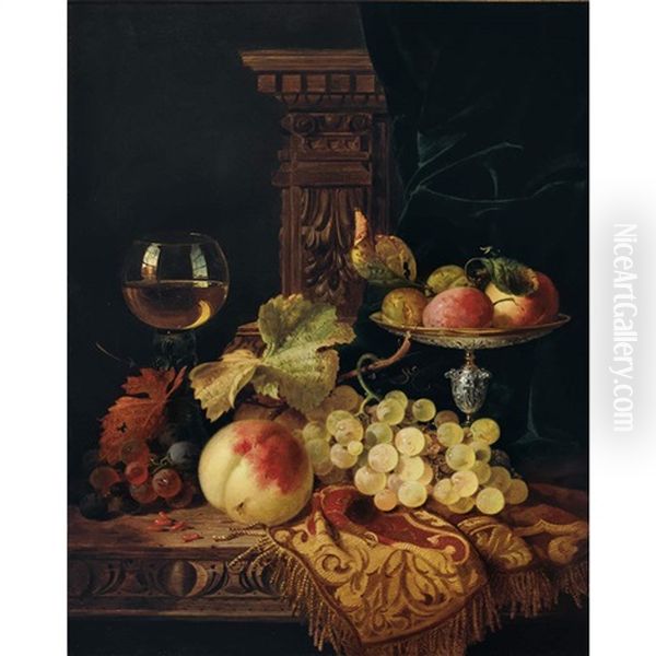 Still Life With Fruit And Wine Glass On A Table Oil Painting by Edward Ladell