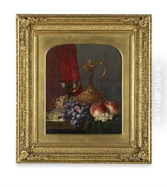 A Still Life Of Fruit Wine Glass And Decanter Oil Painting by Edward Ladell