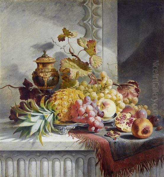 Still Life With Fruit And An Urn On A Marble Ledge Oil Painting by Edward Ladell