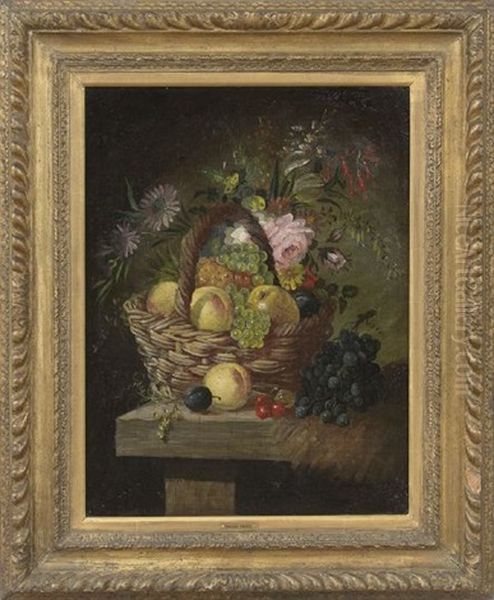 Still Life With Fruit And Flowers In A Basket Oil Painting by Edward Ladell