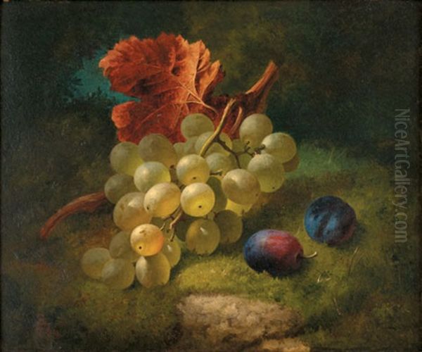 Still Life With Grapes And Plums Oil Painting by Edward Ladell