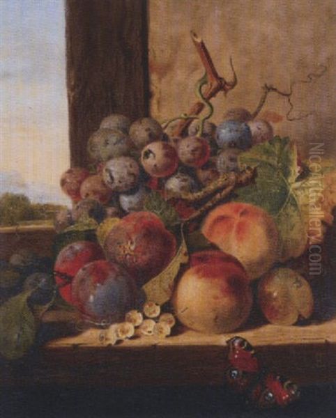 Untitled (still Life With Fruit And Butterfly) Oil Painting by Edward Ladell