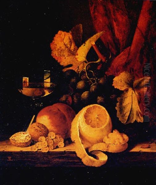 Still Life Of Fruit And A Glass Of Wine Oil Painting by Edward Ladell