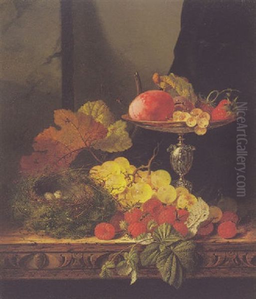 Still Life With Fruit And A Bird's Nest Oil Painting by Edward Ladell