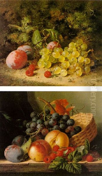 Still Life With Peaches, Grapes, Plums, And Raspberries Oil Painting by Edward Ladell