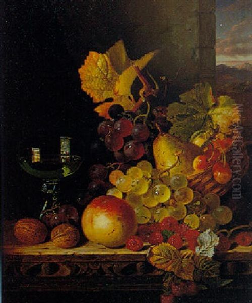 Still Life With Fruit And A Wine Glass Oil Painting by Edward Ladell