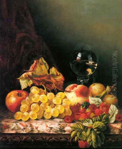 Still Life With Fruit On A Marble Ledge Oil Painting by Edward Ladell