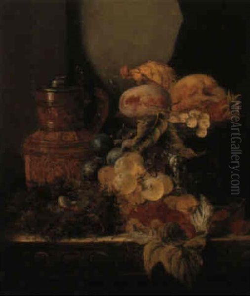 Still Life With Fruit, A Bird's Nest And A Jug Oil Painting by Edward Ladell