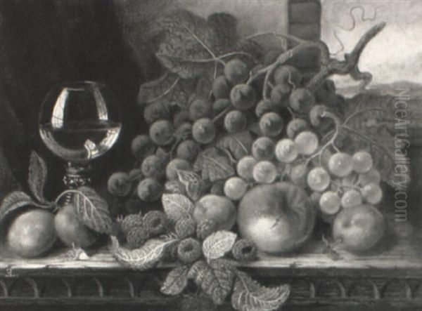 Still Life Of Fruit And Roemer On A Ledge Before A Window Oil Painting by Edward Ladell